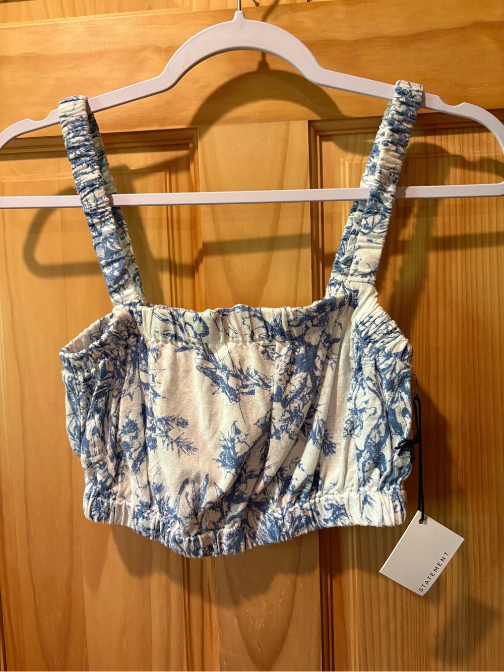 Statement brand blue and white toile print cropped tank top women’s XS NWT